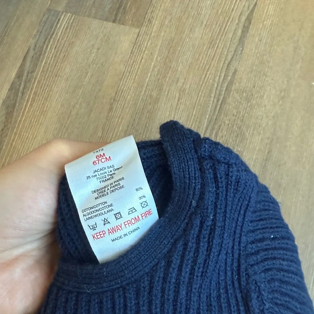 Jacadi navy ribbed cotton wool blend bow embellished teal trim dress - 6months